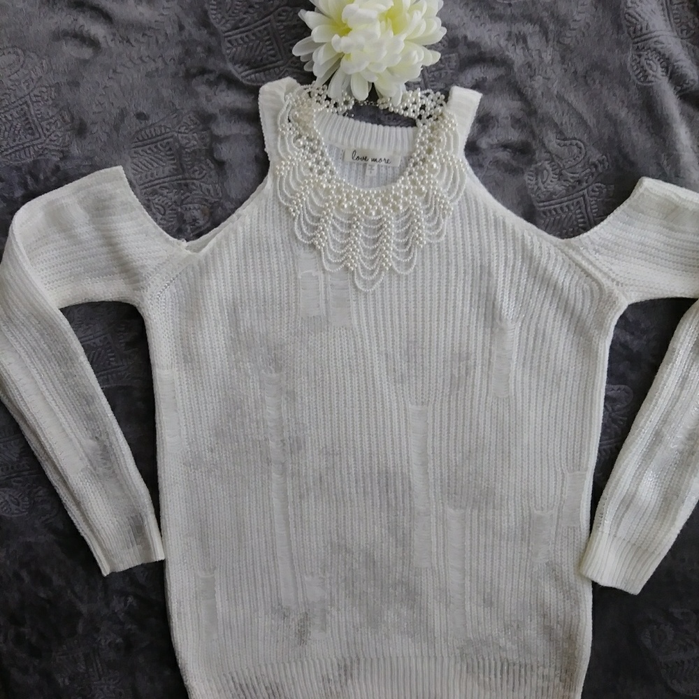 White cold shoulder sweater